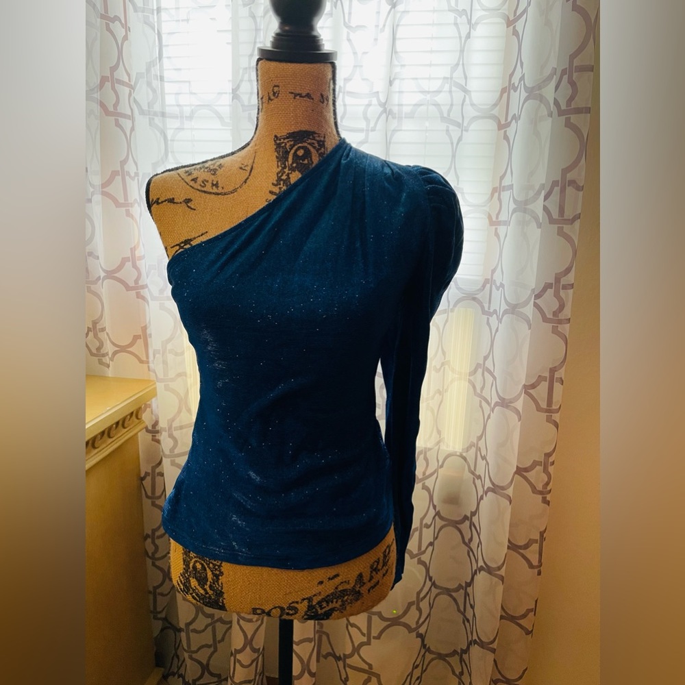 SHEIN woman’s one sleeve blue sparkle top - size medium